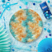 Chique turquoise Sinaasappels bloemen Papieren Bordje (Feest)