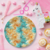 Chique turquoise Sinaasappels bloemen Papieren Bordje (Feest)