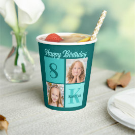Chique turquoise verjaardagsfeest aangepaste foto  papieren bekers