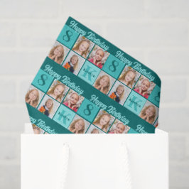 Chique turquoise verjaardagsfeest aangepaste foto  tissuepapier