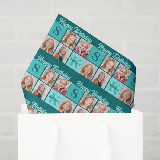 Chique turquoise verjaardagsfeest aangepaste foto  tissuepapier (Cadeauzakje)