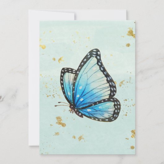 Chique turquoise waterverf vlinder bruidsdouche kaart (Achterkant)