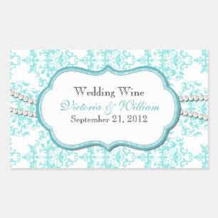 Chique Turquoise & Witte Damask Mini Sticker