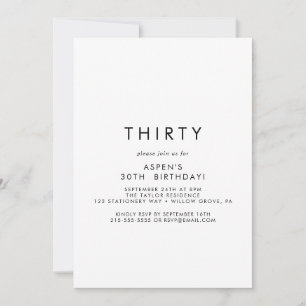 Chique typografie 30e verjaardagsfeest uitnodiging