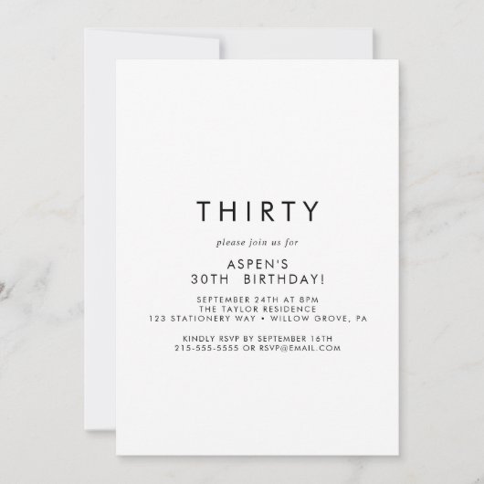 Chique typografie 30e verjaardagsfeest uitnodiging (Voorkant)