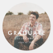 Chique Typografie Afstuderen Foto Afstuderen Stick Ronde Sticker (Voorkant)