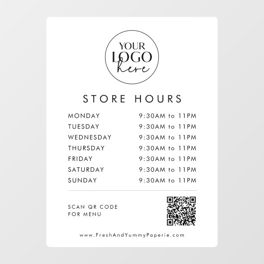 Chique typografie bedrijfslogo QR-code openingstij Raamsticker (Vel)