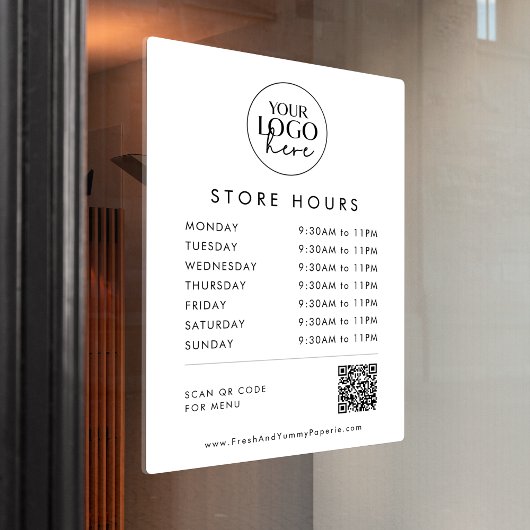 Chique typografie bedrijfslogo QR-code winkeluren Raamsticker
