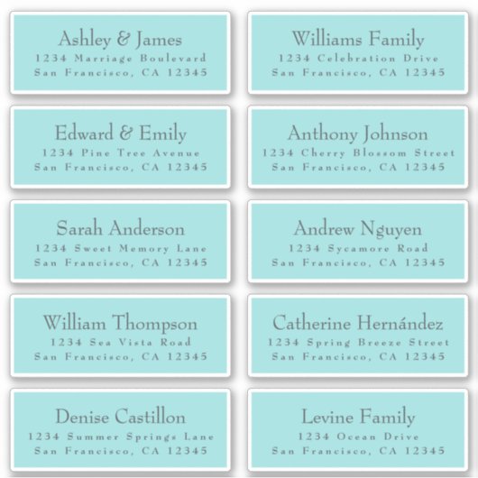 Chique typografie blauwe adreslabels voor trouwgas sticker (Voorkant)