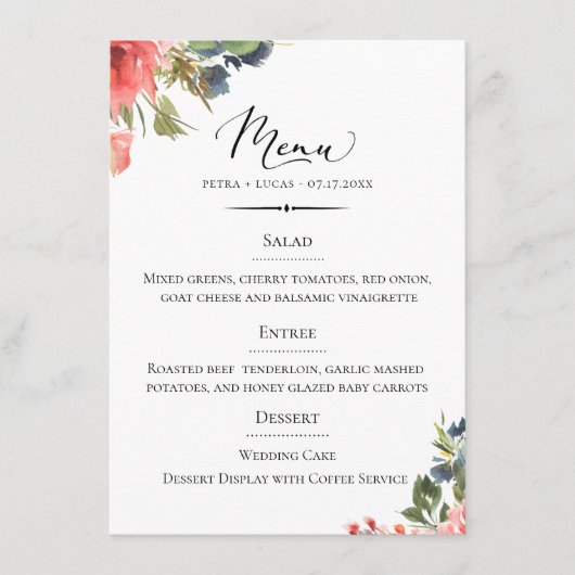 Chique Typografie Bohemian Floral Bruiloft Menu (Voorkant)