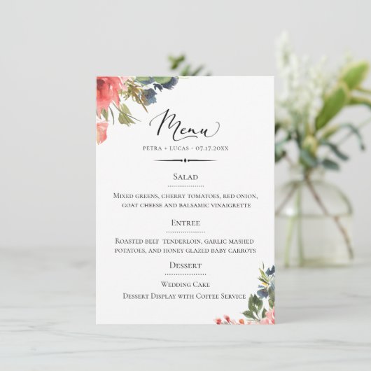 Chique Typografie Bohemian Floral Bruiloft Menu (Staand voorkant)