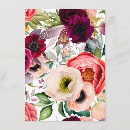 Chique Typografie Bohemian Floral Bruiloft Menu (Achterkant)