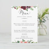 Chique Typografie Bourgondië Blush Bloemen Bruilof Menu (Staand voorkant)