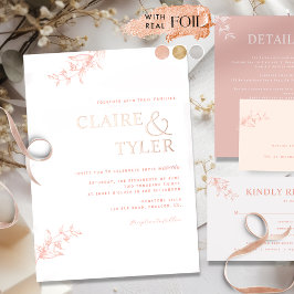 Chique Typografie Bruiloft Peach, Blush en Roos Go Folie Uitnodiging
