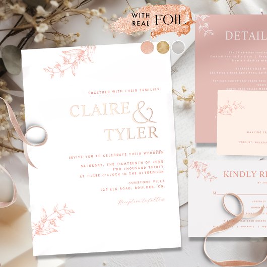 Chique Typografie Bruiloft Peach, Blush en Roos Go Folie Uitnodiging