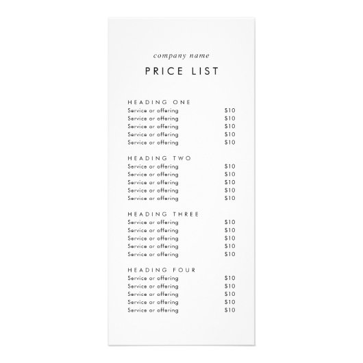 Chique Typografie Dubbelzijdige zakelijke prijslij Reclamekaart (Voorkant)