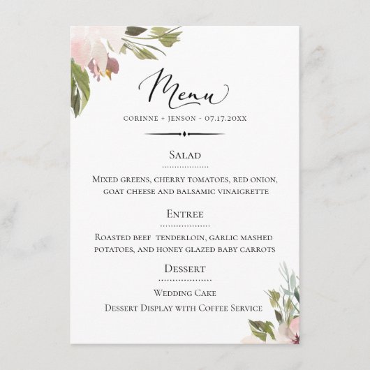Chique typografie Dusty Mauve Botanische bruiloft Menu (Voorkant)