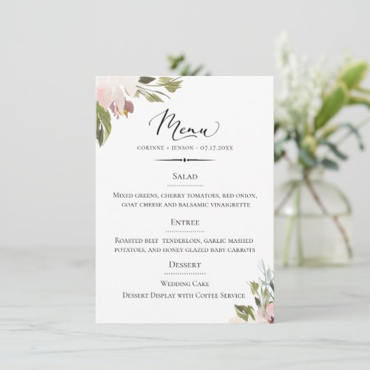 Chique typografie Dusty Mauve Botanische bruiloft Menu (Staand voorkant)
