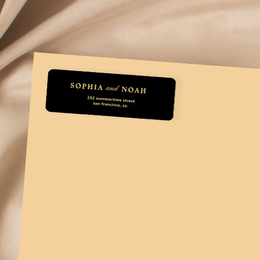 Chique typografie goud zwart bruiloft retour adres etiket