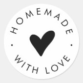 Chique typografie hart zelfgemaakt met liefde ronde sticker (Voorkant)