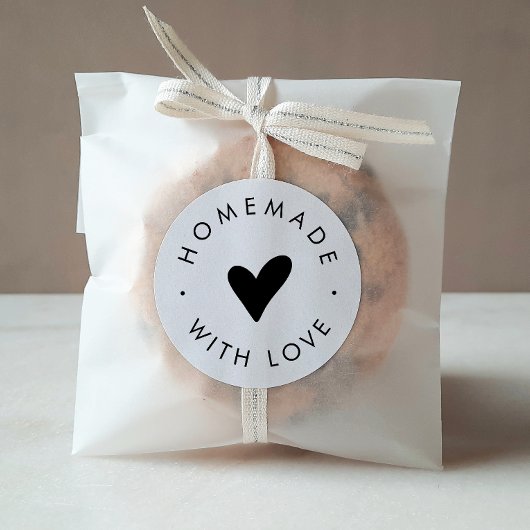 Chique typografie hart zelfgemaakt met liefde ronde sticker