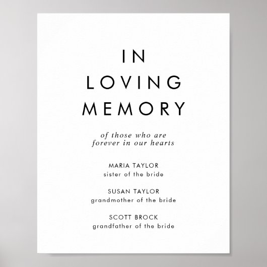 Chique typografie In Loving Memory-herdenkingsbord Poster (Voorkant)