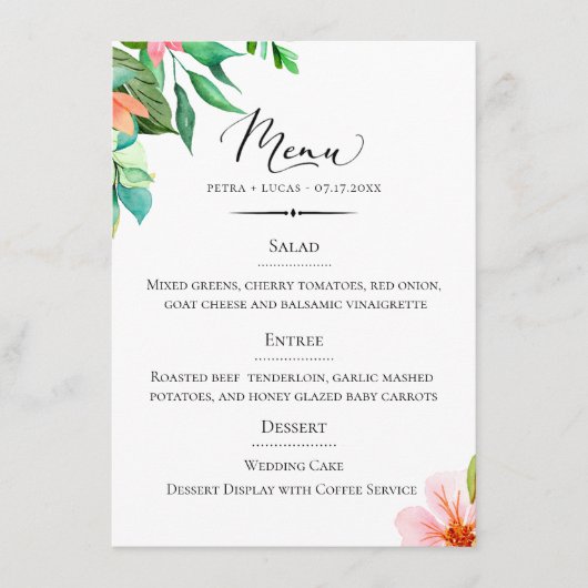 Chique Typografie Island Bloemenbruiloft Menu (Voorkant)