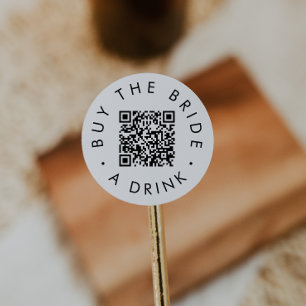Chique Typografie Koop Bride A Drink QR Code Circu Ronde Sticker