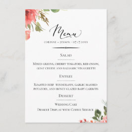 Chique Typografie Koraal Bloemen Bruiloft Menu