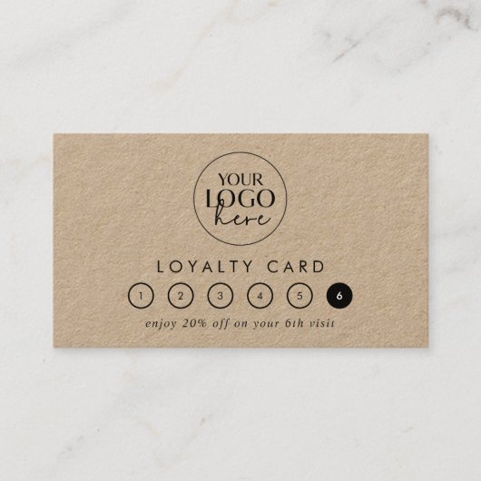Chique Typografie Kraft Logo Business Reward 6 Pun Klantenkaartje (Voorkant)