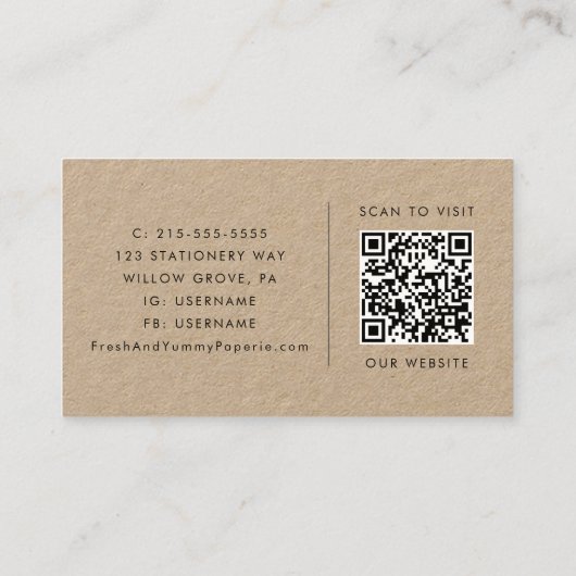 Chique Typografie Kraft Papier Logo en QR Code Visitekaartje (Achterkant)