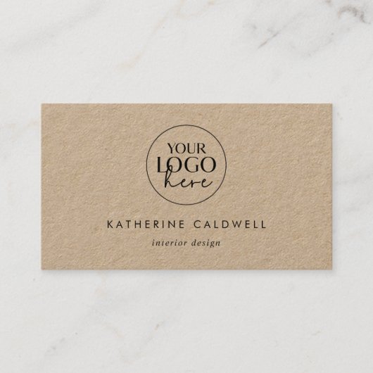 Chique Typografie Kraft Papier Logo en QR Code Visitekaartje (Voorkant)