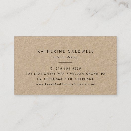 Chique Typografie Kraft Papier Visitekaartje (Achterkant)