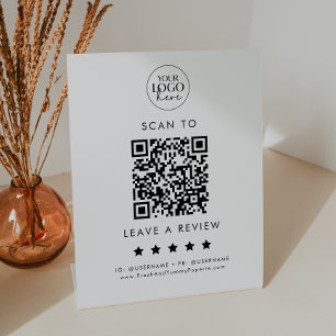Chique Typografie Logo QR Code Laat een Review Reclamebord Met Voetstuk