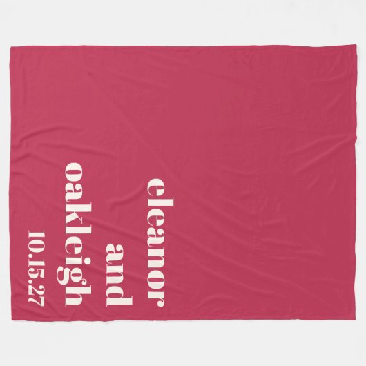 Chique Typografie Magenta Rood Ivoor Aangepaste Br Fleece Deken (Voorkant (Horizontaal))