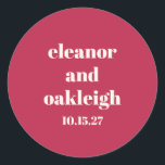 Chique Typografie Magenta Rood Ivoor Aangepaste Br Ronde Sticker<br><div class="desc">Vet Chique Typografie Magenta Rood Ivoor Modern Custom Wedding Classic Ronde Sticker</div>