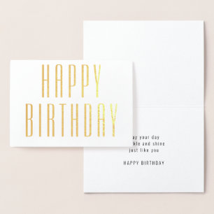 Chique Typografie Minimalist Happy Birthday Folie Kaarten