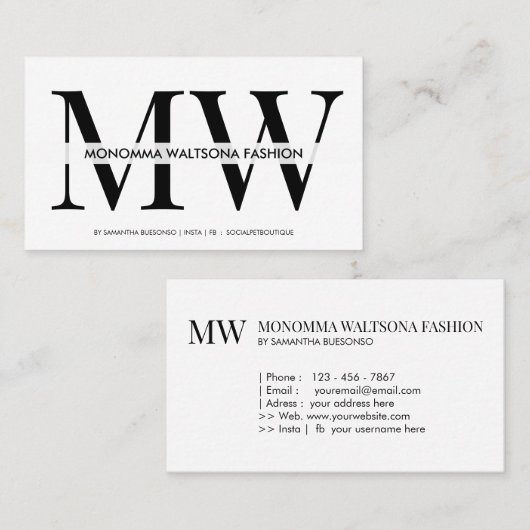 Chique typografie monogram lettering naam visitekaartje (Voorkant / Achterkant)