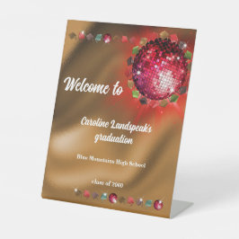 Chique typografie op goud folie met rode Disco Bal Reclamebord Met Voetstuk