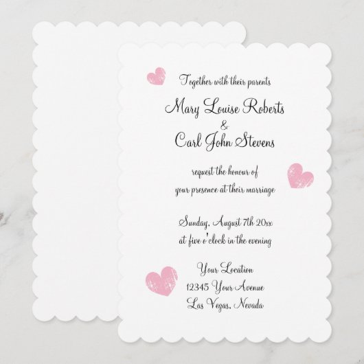 Chique typografie scallop rand bruiloft uitnodigin kaart (Voorkant / Achterkant)