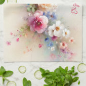 Chique typografie script naam waterverf bloemen theedoek (Gevouwen)