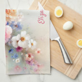 Chique typografie script naam waterverf bloemen theedoek (Quarter Fold)