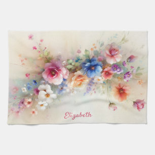 Chique typografie script naam waterverf bloemen theedoek