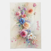 Chique typografie script naam waterverf bloemen theedoek (Verticaal)
