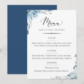 Chique Typografie Stoffig Blauw Bloemen Bruiloft Menu (Voorkant / Achterkant)