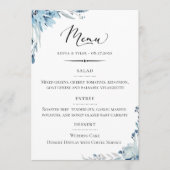 Chique Typografie Stoffig Blauw Bloemen Bruiloft Menu (Voorkant)
