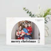 Chique Typografie Vrolijk Kerstfeest Arch Foto Feestdagenkaart (Staand voorkant)