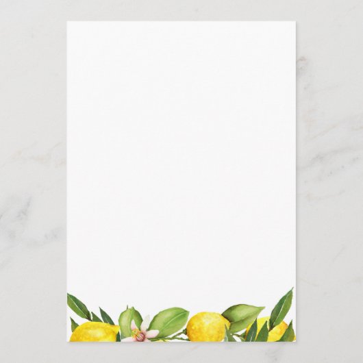 Chique Typografie Waterverf Lemon Bruiloft Menu (Achterkant)