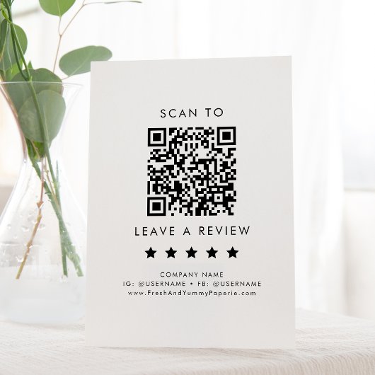 Chique Typografie Zakelijk QR Code Laat een Review Reclamebord Met Voetstuk