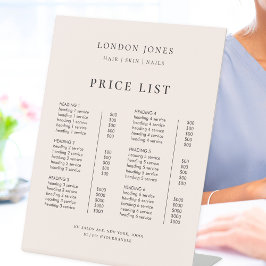 Chique typografie zakelijke dienst Blush Prijslijs Reclamebord Met Voetstuk